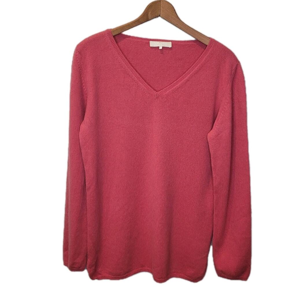S Max Mara Womens Cashmere Pink V Neck Long Sleeve Sweater Size XL Quiet Luxury